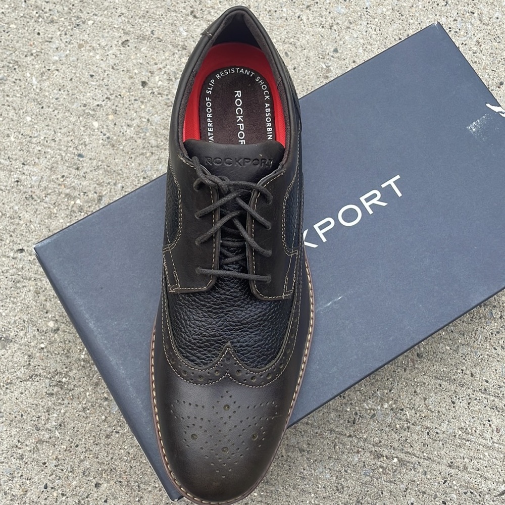 Rockport Dustyn Wingtip Hydro-Shield Mens Shoes NEW, 10, Dark Brown - Picture 4 of 6